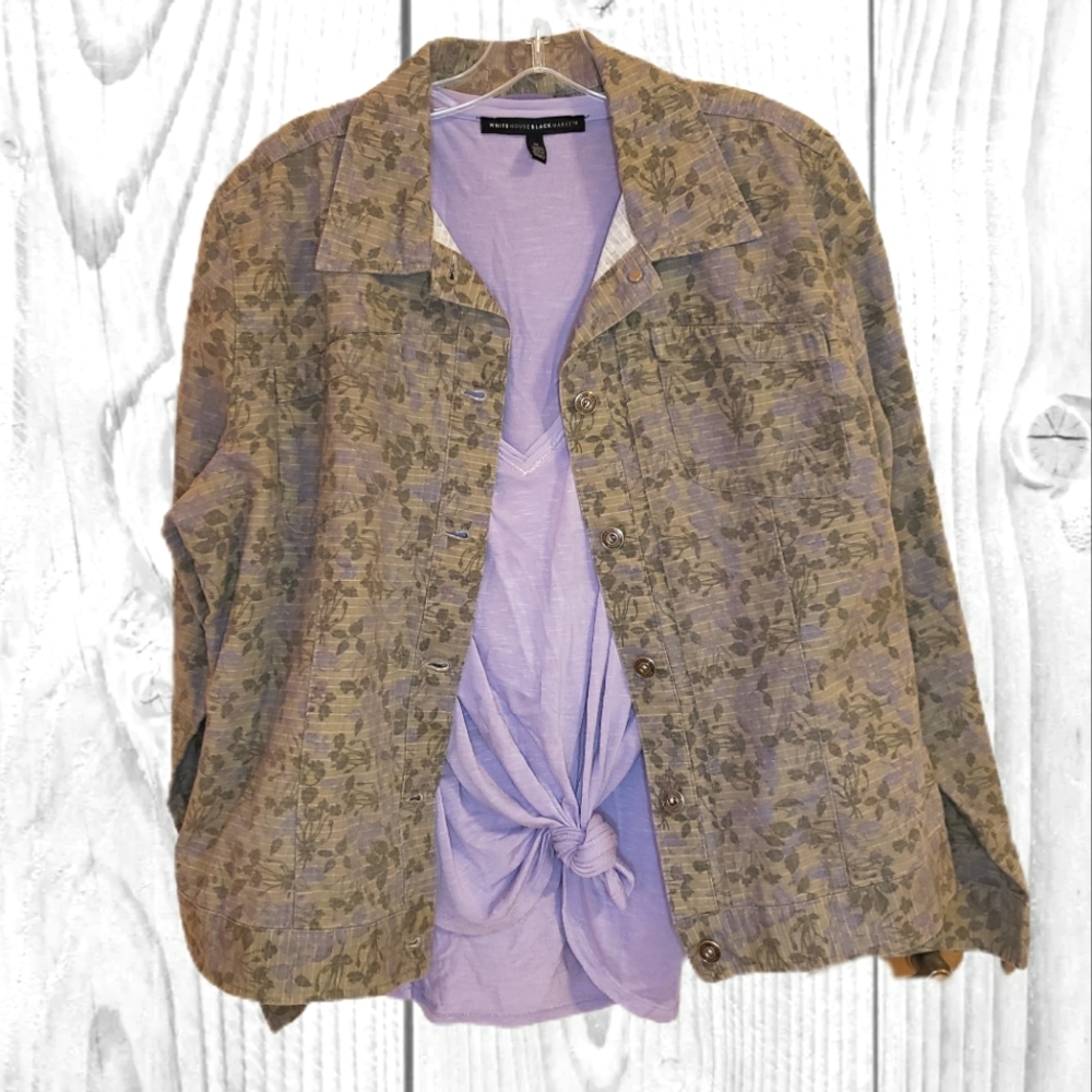 Jones Wear Sport Green Floral Trucker Jacket Jean Jacket Cottagecore Size Large